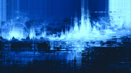 ブルーのグリッチが水面のように広がるデジタル背景（テクノロジー・サイエンス・デジタル）