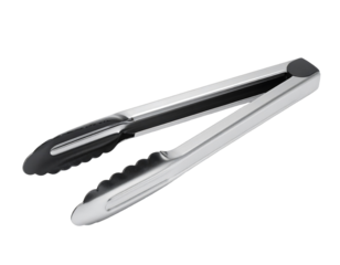Silver Stainless Steel Cooking Tongs with Black Silicone Tips