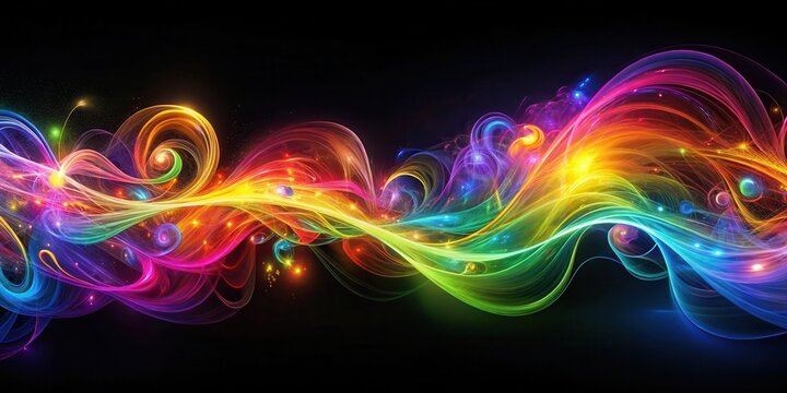 Glowing abstract swirls dance across a dark canvas , glow swirl colors black background abstract art psychedelic, abstract art