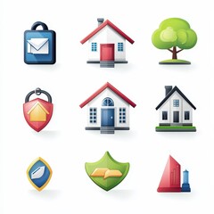Obraz premium Insurance icon set cut out isolated on white background