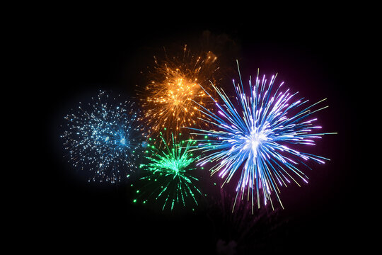 Colorful Fireworks Explosion in Night Sky