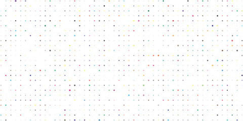 Abstract pattern of scattered colorful shapes arranged in a grid formation representing a vibrant data visualization concept with a clean white background.