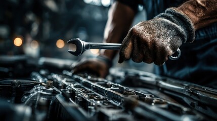Mechanic repairing engine