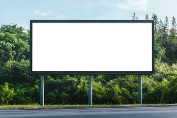 Fototapeta premium Billboard Displaying a Lush Green Forest Scene: Nature-Inspired Advertising Concept