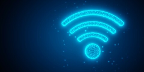 Blue wireframe wifi symbol object shape over blue gradient background, wireless network or hotspot symbol concept