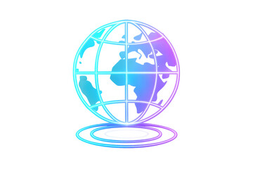 Glowing holographic earth globe rotating on transparent background, ideal for futuristic and technological projects