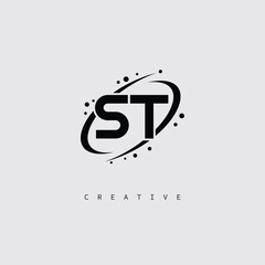 ST Creative Monogram Logo – Minimal Futuristic Letter mark Design with Space Orbit Style and swirl Style  for Modern Branding & Tech Identity