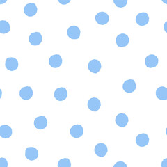Seamless pattern with blue polka dots on white background. Repeating minimal dotted design.