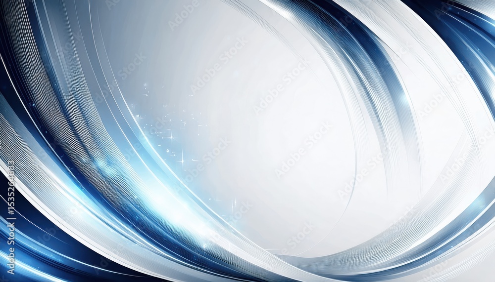Poster sleek blue and white abstract wave with light streaks and glowing accents on smooth gradient background for tech branding, web design, or corporate visual identity

