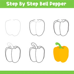Step By Step Drawing Lessons For Kids. Bell Pepper Drawing Tutorial On How To Draw. Step By Step Image Repetition. Vector illustration