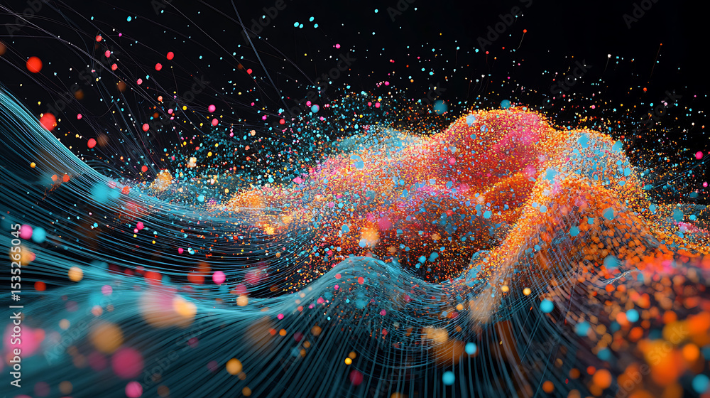 Aufkleber a colorful, abstract image of a wave with many different colored dots. concept of movement and energ