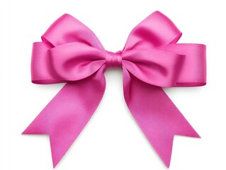 Fototapeta premium A decorative element for gift wrapping and design, the image shows a pink satin ribbon bow with long tails on a clean white background
