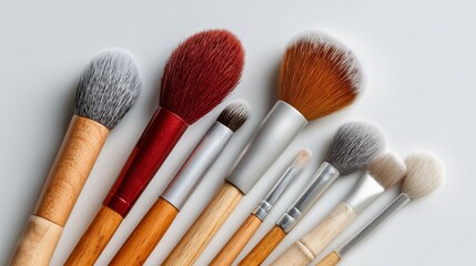 Set of makeup brushes on white background