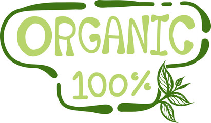 Organic food 100 percent products logo. Ecology farm bio food vector premium badges stock illustration