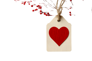 A tag with a red heart on a cardboard background, isolated on a white background, in a simple style, PNG format