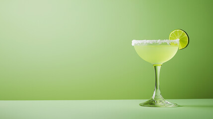 Mezcal Margarita cocktail with slice lime on yellow Background