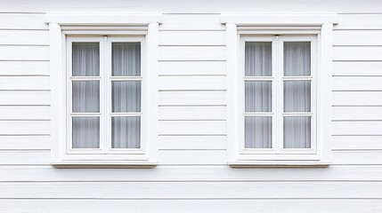 Double-hung classic windows in a white colonial-style house facade