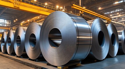 Factory racking system storing rolled sheet metal coils in vertical alignment