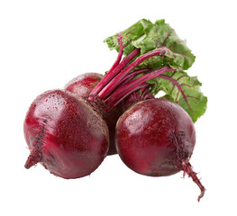 Fresh organic beets with green leaves on transparent background for design work leaves