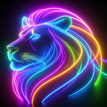 Neon Lion Portrait Illustration