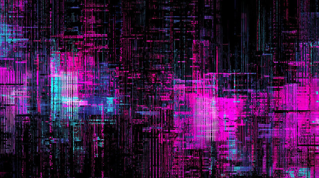 ノイズが重なるピンクとブルーのサイバーグリッド背景（IT・サイエンス・デジタル・テクノロジー）