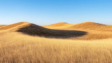 Obraz premium Rolling hills of dry yellow grass with visible shadows and depth