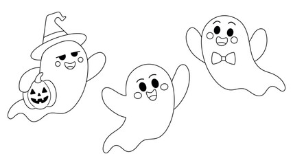 Cute Halloween Ghosts with Pumpkin Carriage Vector Art
