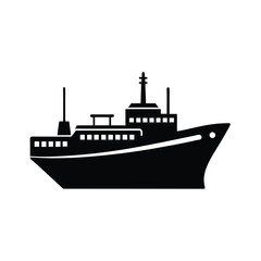 Obraz premium vector silhouette illustration of Cargo Ship Silhouette for Maritime Transport
