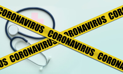 a new type of coronavirus, a yellow ribbon warning of danger