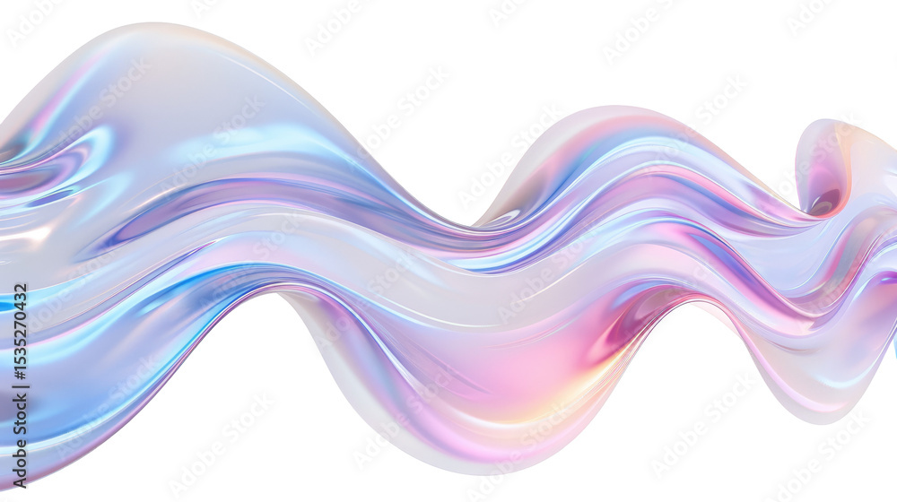 Wall mural colorful abstract fluid wave design with smooth curves and light reflections on transparent backgrou