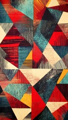 Fototapeta premium A vibrant geometric pattern with triangles and bold colors.