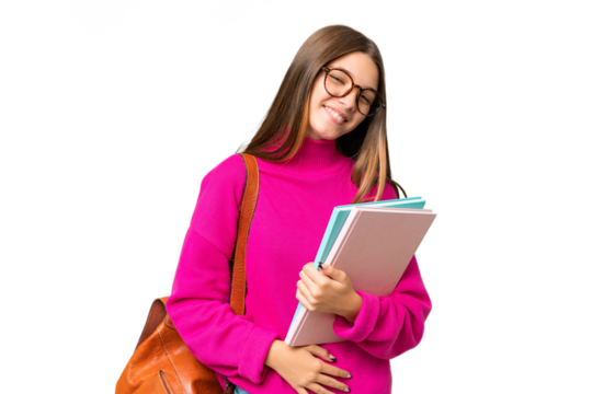 Teenager student caucasian girl over isolated background smiling a lot