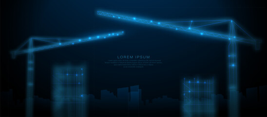 Low polygon A Construction site. Building cranes. Vector illustration