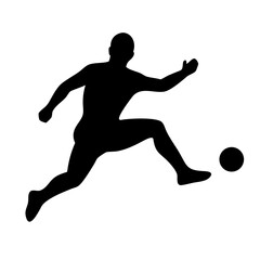 Obraz premium Football Player Running With Ball Silhouette: Bold black silhouette showing a football player running with a ball, ideal for sports branding, infographics, and event posters.