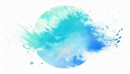 aqua blue watercolor planet splash with textured gradient stains and paint splatters on white background for web design, eco branding, and abstract print media

