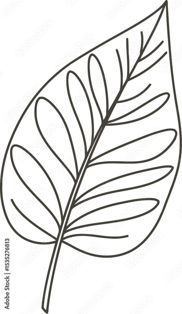 Poster simple leaf with veins outline - ai generative