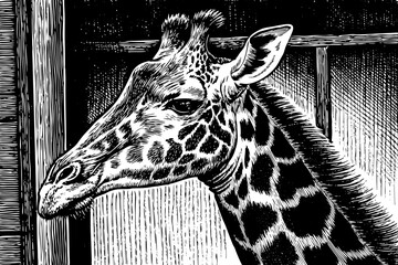 portrait of a calm giraffe with a curious gaze a black and white sketch vector best for tattoo
