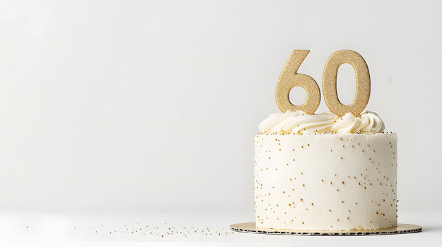 Festive 60th Birthday Cake on light background template with copy space