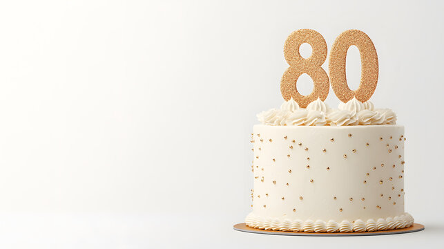 Festive 80th Birthday Cake on light background template with copy space
