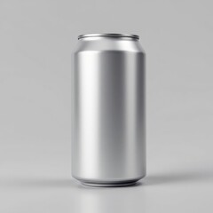 Sleek Silver Aluminum Can on Neutral Background Modern Beverage Container for Refreshments and Drinks Industrial Design for Packaging