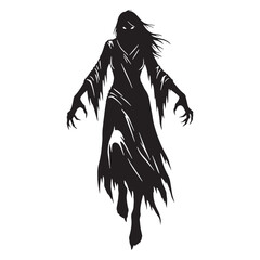 Haunting Vector Banshee Dangerous Spirit Outline Figure, Floating in the Air - banshee silhouette - banshee vector - silhouette of banshee
