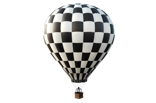 Black and white checkered hot air balloon on an isolated background, 3D rendering illustration, detailed illustration, (2)