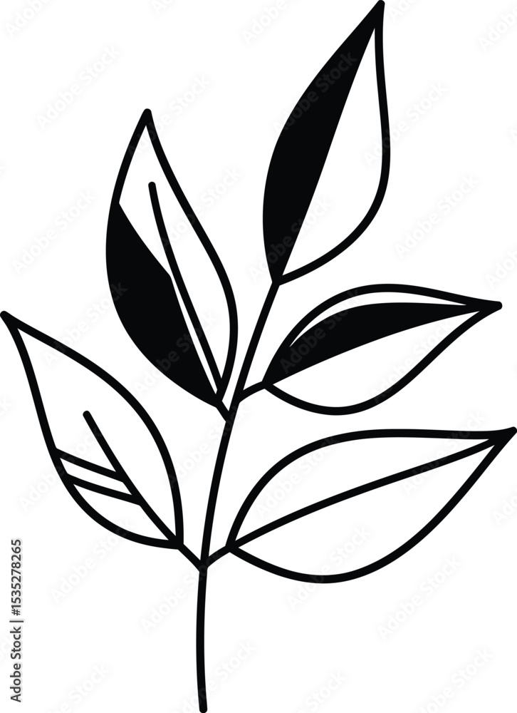 Poster branch with leaves line art - ai generative
