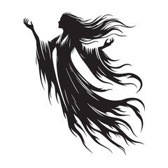 Mysterious Banshee Weeping Spirit Form Depiction, Looking Like a Sad Figure in the Air - banshee silhouette - banshee vector - silhouette of banshee - Banshee illustration
