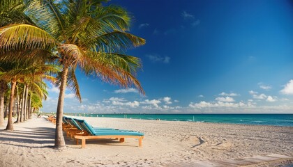 miami beach florida lounge chairs and palm trees