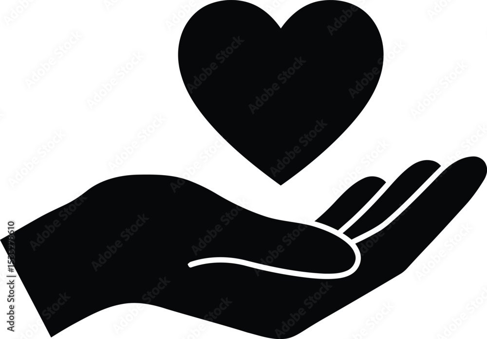 Poster hand with floating heart icon - ai generative