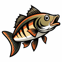fish realistic  design and bold line black , white background ,full  color