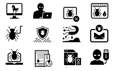 Collection of minimalist social media Trojan Computer Crime icons silhouette