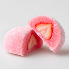 Close-up of Pink Mochi Dessert Isolated On White
