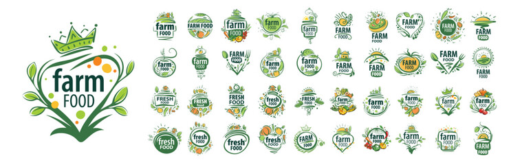A large set of vector logos for farm products, hand-drawn © butenkow